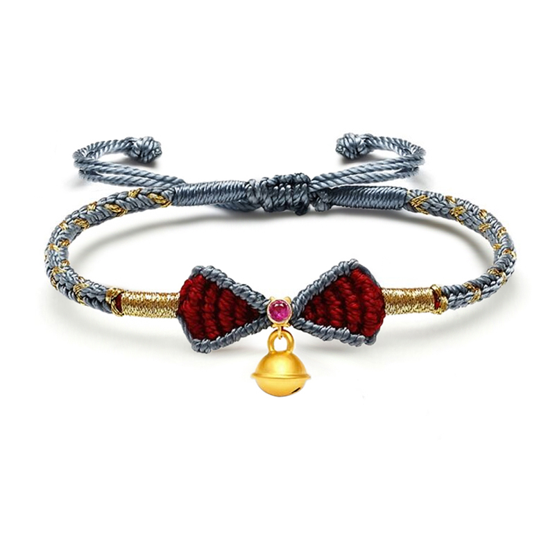 蝴蝶结在逃公主手链足金金黄金铃铛转运珠手编织手饰