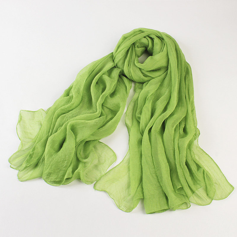 绿色丝巾春秋薄款长款百搭纱巾海滩方巾雪纺围巾