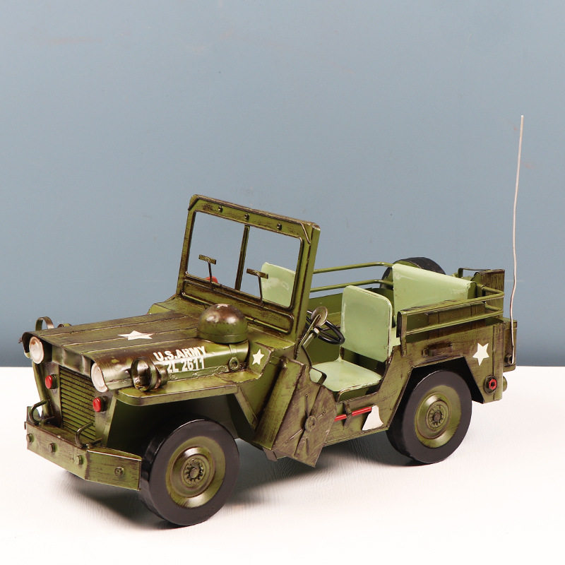 威利斯吉普车模型复古仿真军车铁艺手工艺品摆件