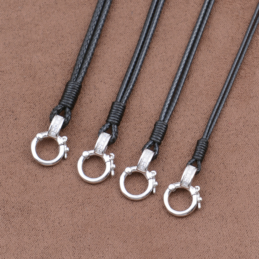 细款皮绳可调调节纯银卡扣吊坠挂绳翡翠挂坠绳