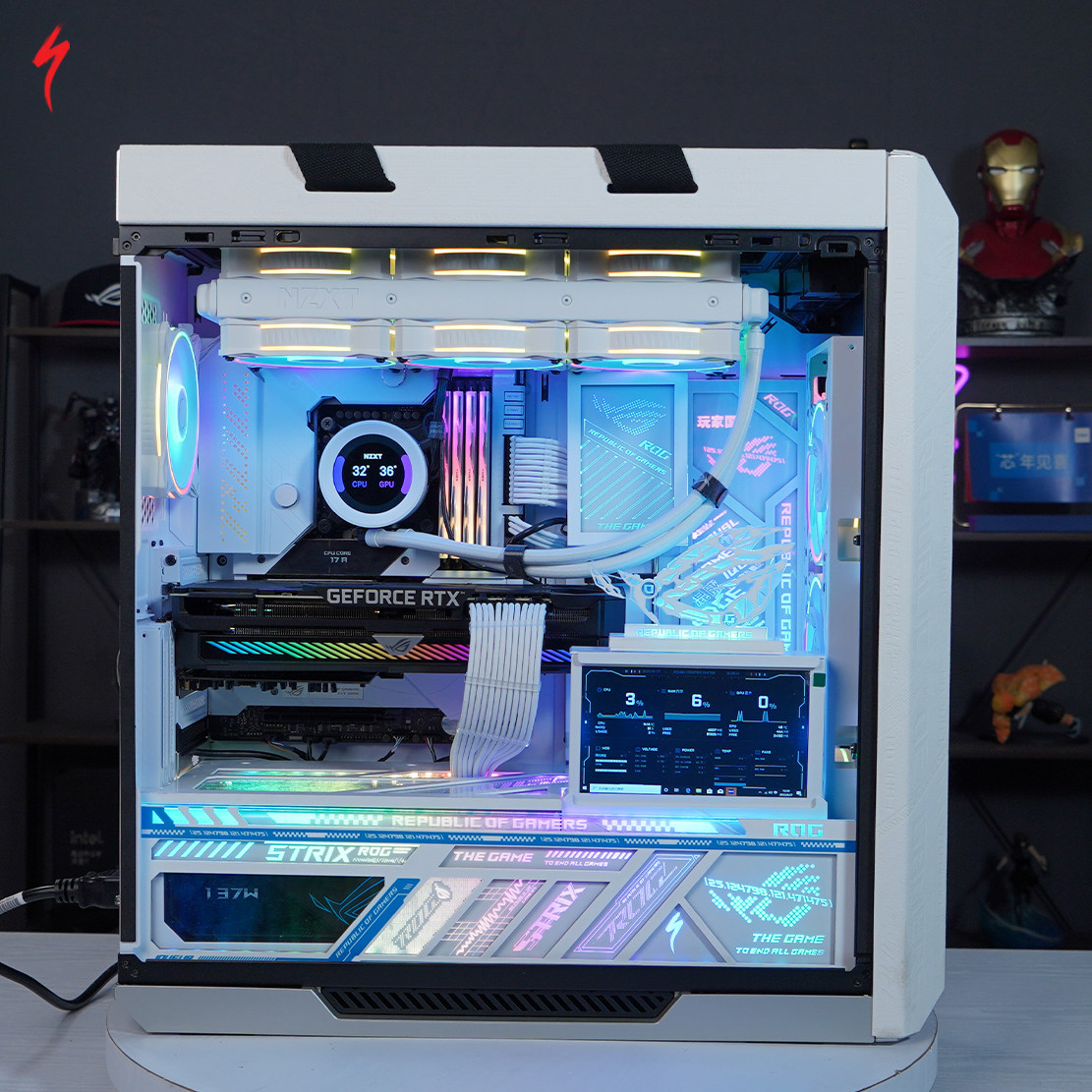 华硕rog玩家国度gx601太阳神高达定制主题机箱水冷机箱