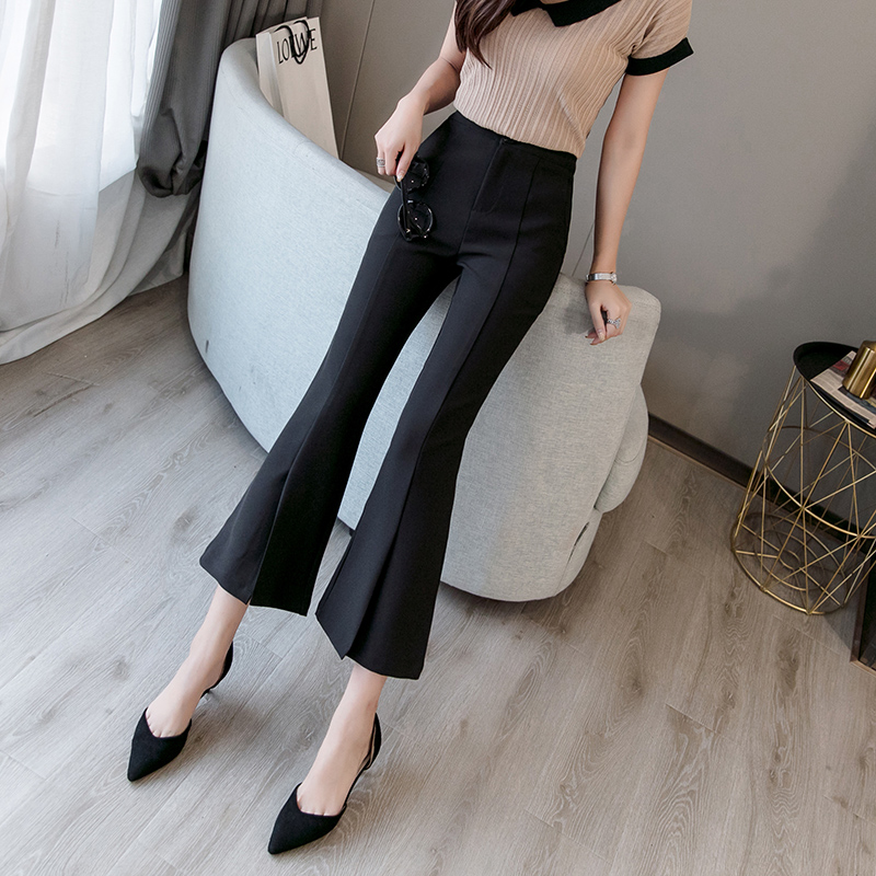 前开叉微喇叭裤女九分裤子女2021新款高腰垂坠感冰丝西装裤夏薄款