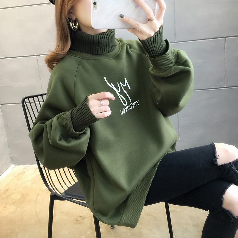 高领加绒加厚卫衣女秋冬装2022年新款洋气减龄胖mm大码假两件上衣