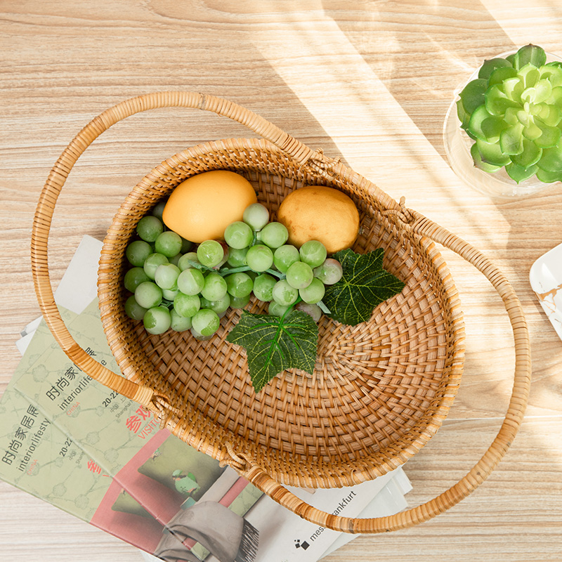 收纳藤编果篮户外野餐创意手提编织篮子越南果盆