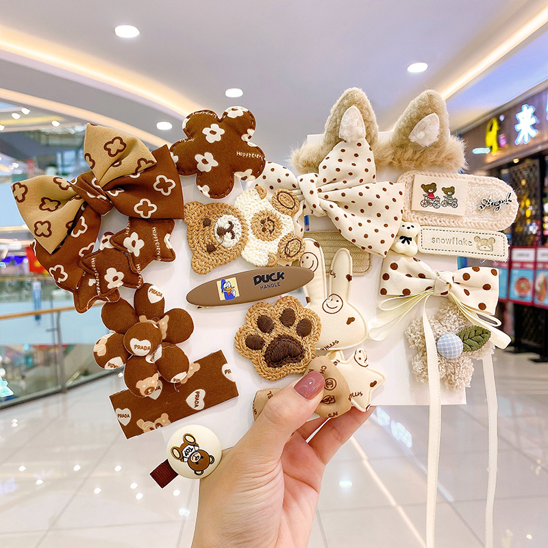 奶咖色毛绒儿童发夹碎发蝴蝶女童女孩发卡可爱发饰