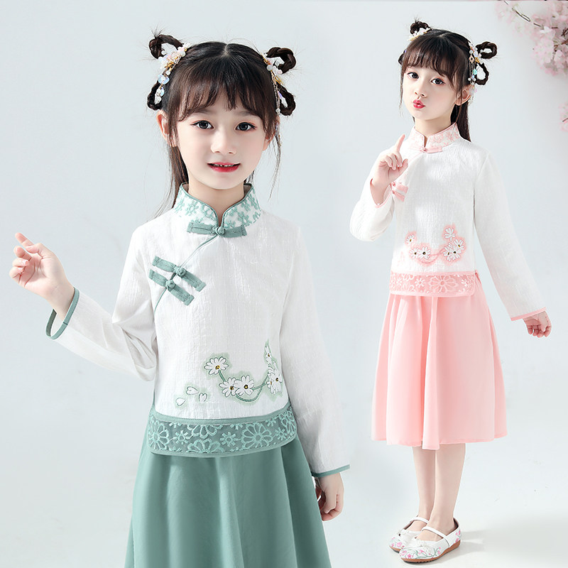 国风女童汉服春秋新款儿童古装民国襦裙小女孩汉服