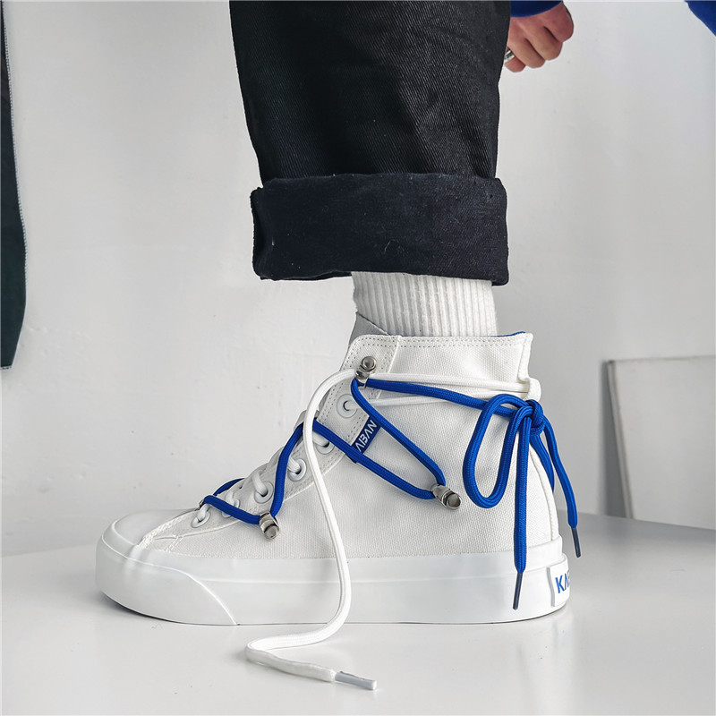 克莱因蓝高帮帆布鞋男女小众原创ins潮流百搭板鞋夏季鞋子男潮鞋