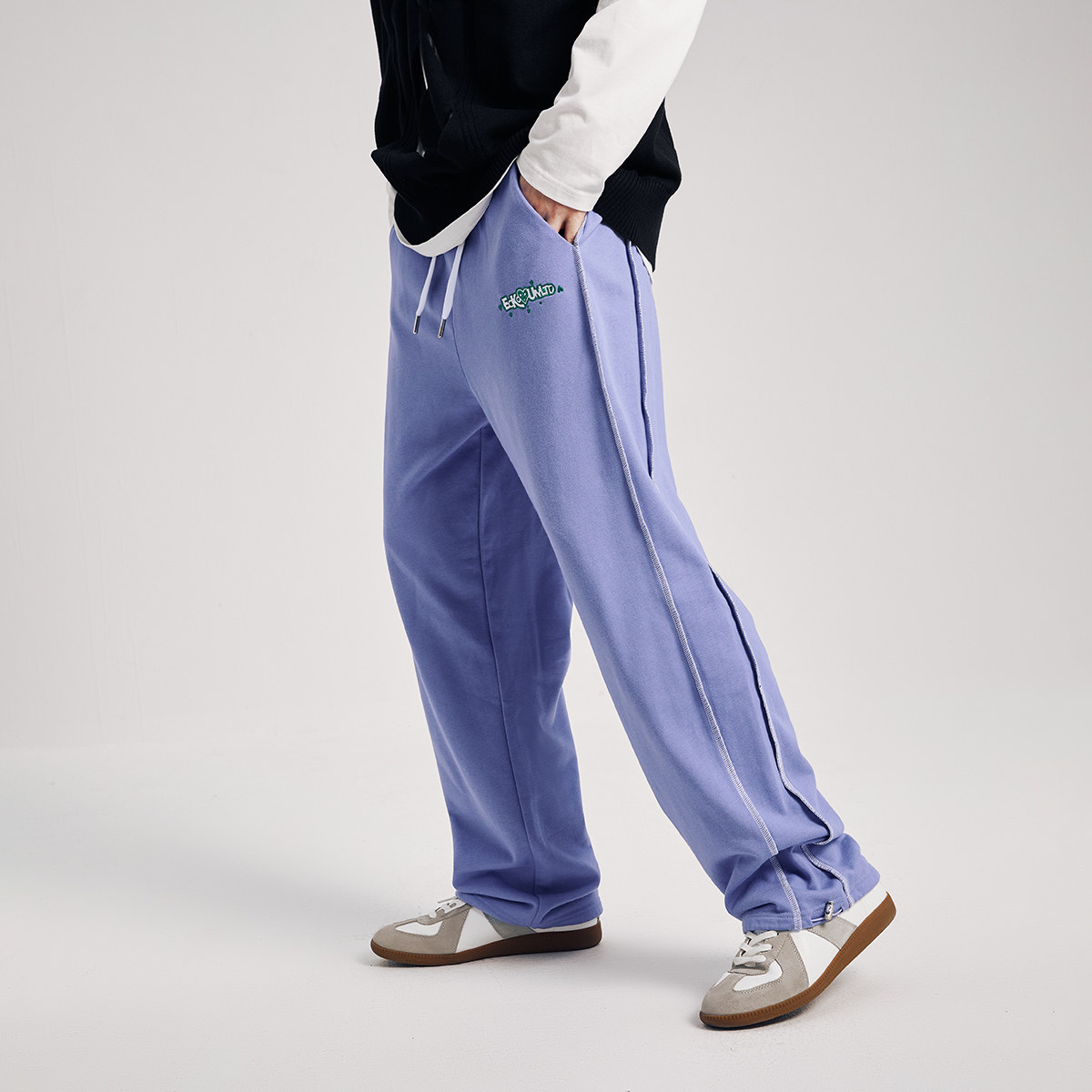 查尔斯桃心联名ecko犀牛潮牌22aw美式复古刺绣侧缝撞色针织裤