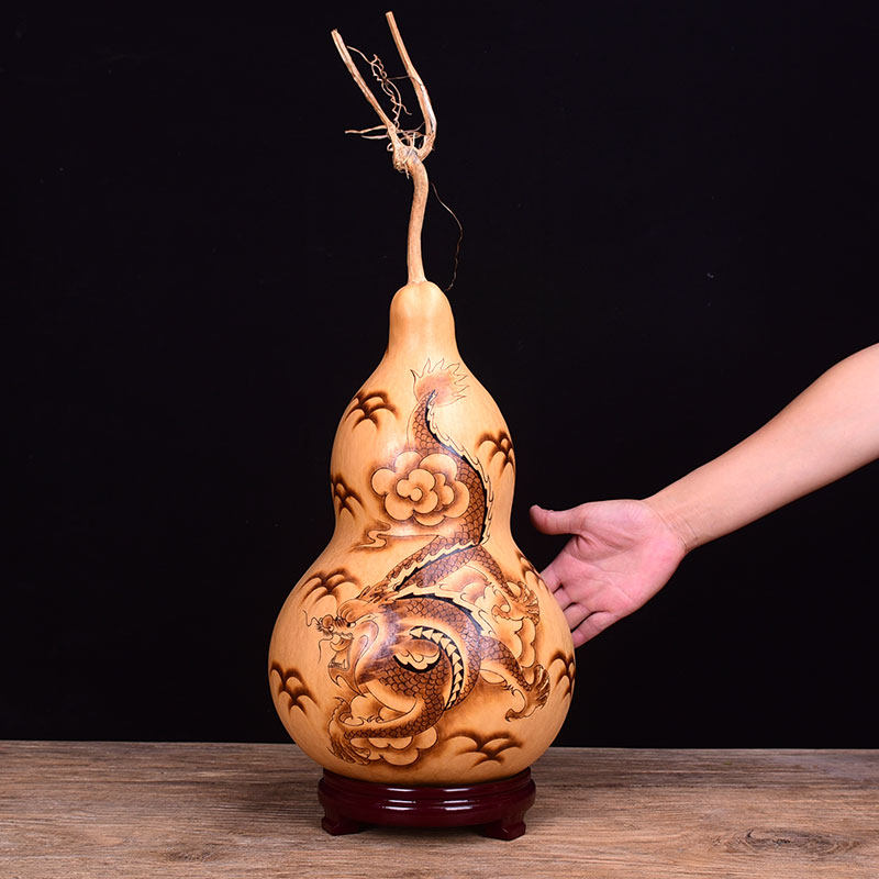 寻葫中国中国龙龙图腾手工烙画天然大号葫芦家居葫芦