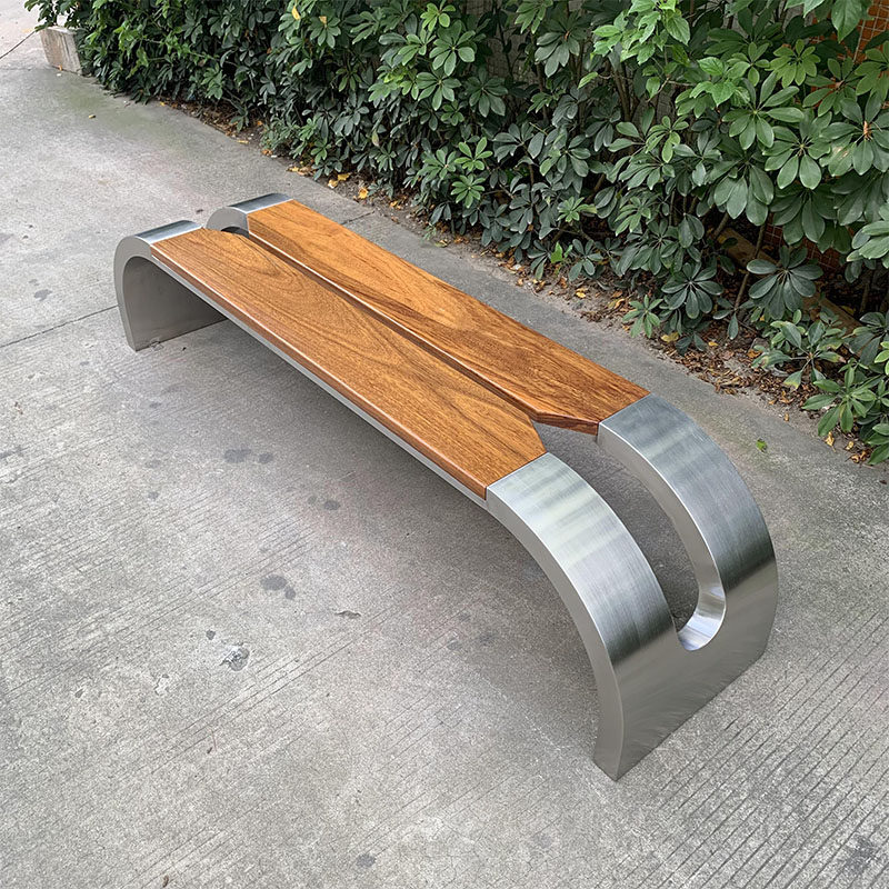 公园户外长椅休闲防腐实木坐凳不锈钢椅子木条公园椅
