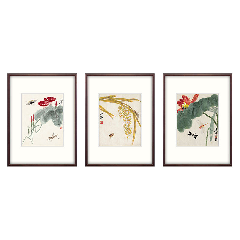 奕境禅意秋声齐白石竖版挂画玄关餐厅国画新中式现代装饰画