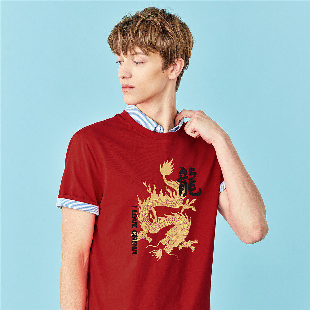 清仓佐丹奴男装纯棉爱国国风印花圆领短袖恤男t恤