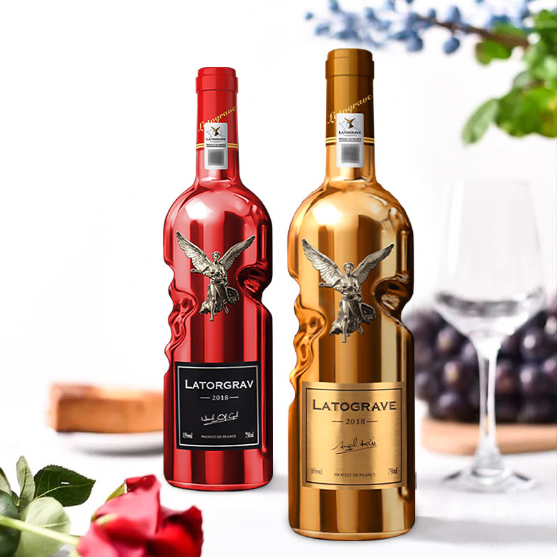 法国进口红酒整箱金瓶天使之吻手握瓶红葡萄酒双支干红静态葡萄酒