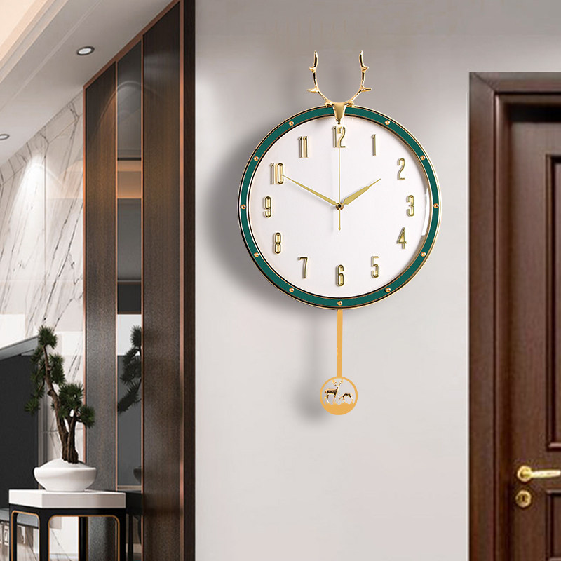 石英石英钟钟表挂钟北欧轻奢鹿头客厅家用时尚挂钟