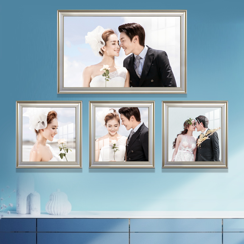 床头婚纱照放大挂墙客厅卧室韩式三张照片相框组合沙发背景墙定制 –