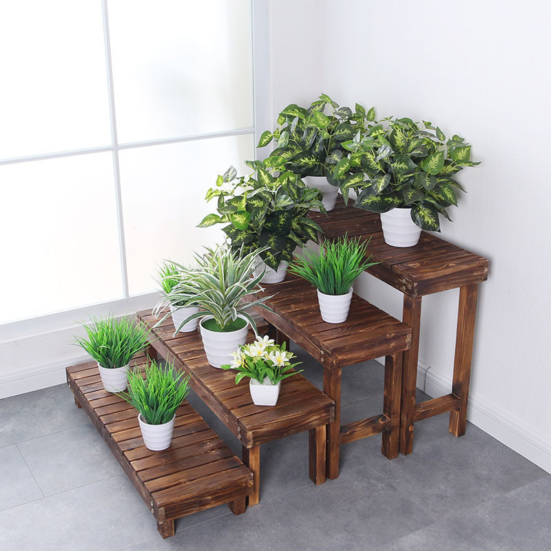 防腐木花架实木质多层阶梯阳台落地式户外庭院室外多肉木头花架子