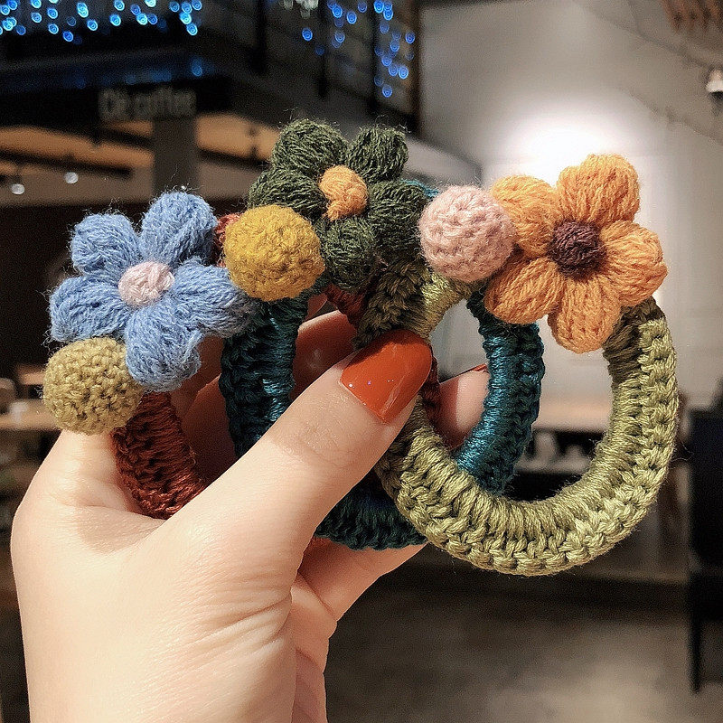 韩国毛线编织花朵发绳韩版网红ins女发圈头绳宝宝不伤发皮筋发饰 - 谷