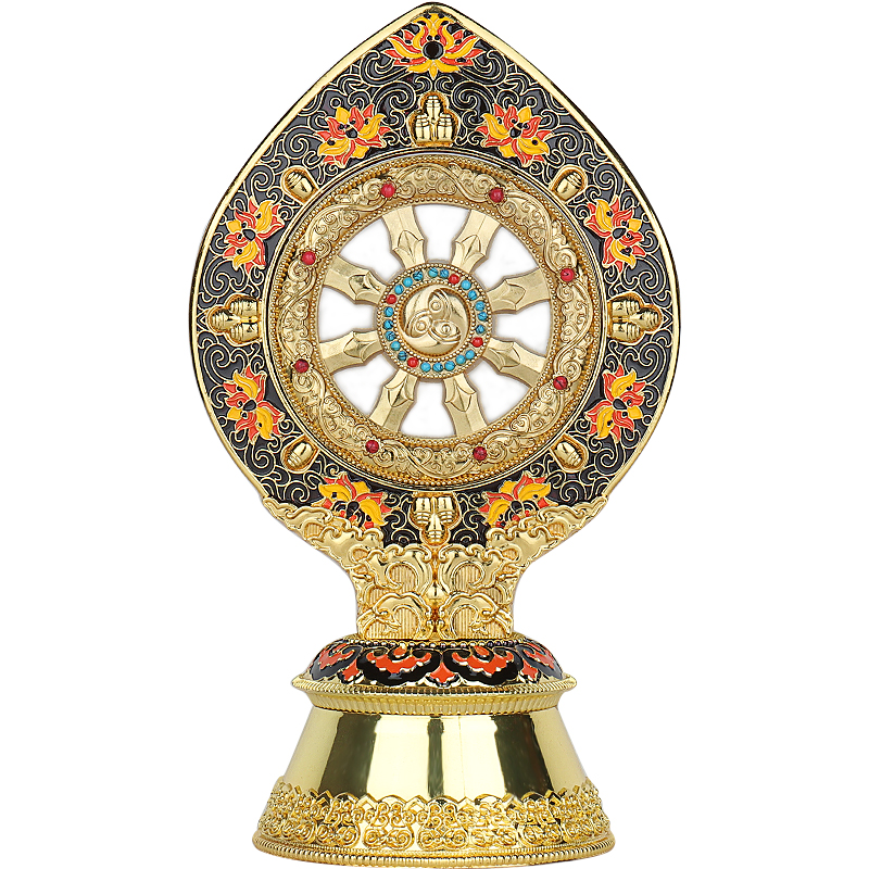 藏式景泰蓝珐琅彩绘金轮摆件家居佛堂轮王七政摆件