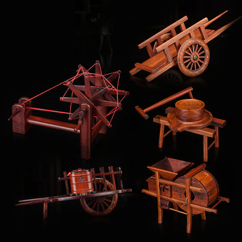 红木木工艺品木雕刻风车石磨微型家具办公书房木雕