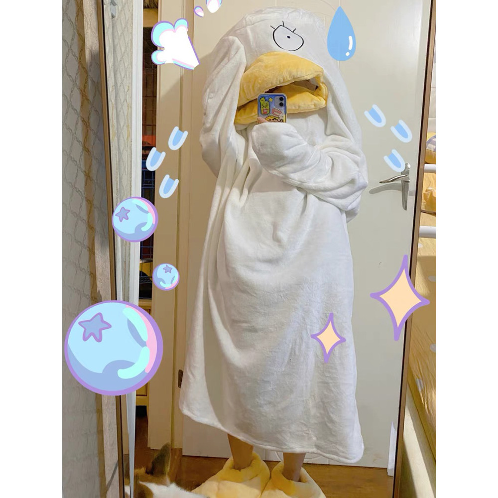 睡衣鸭子男女个性潮搞沙雕秋冬珊瑚瑚绒法兰绒睡袍