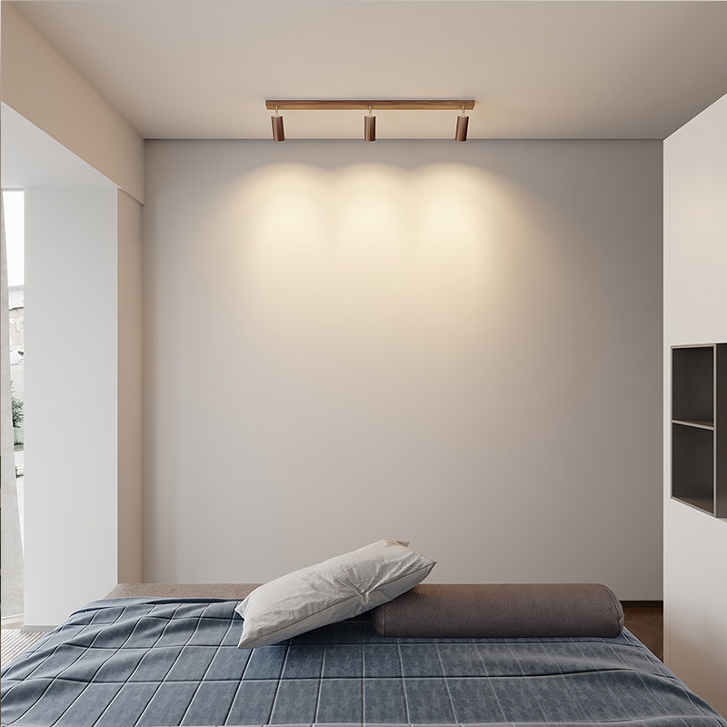 筒灯北欧实木轨道led家用客厅背景墙壁灯明装筒灯