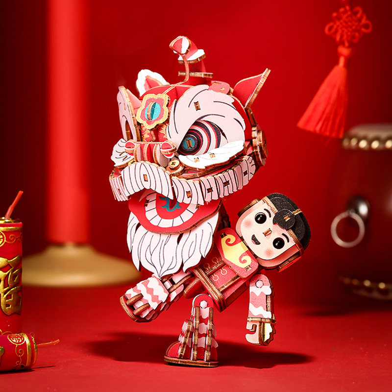 teamgreen中国国风醒狮木质拼图立体3d模型儿童拼图