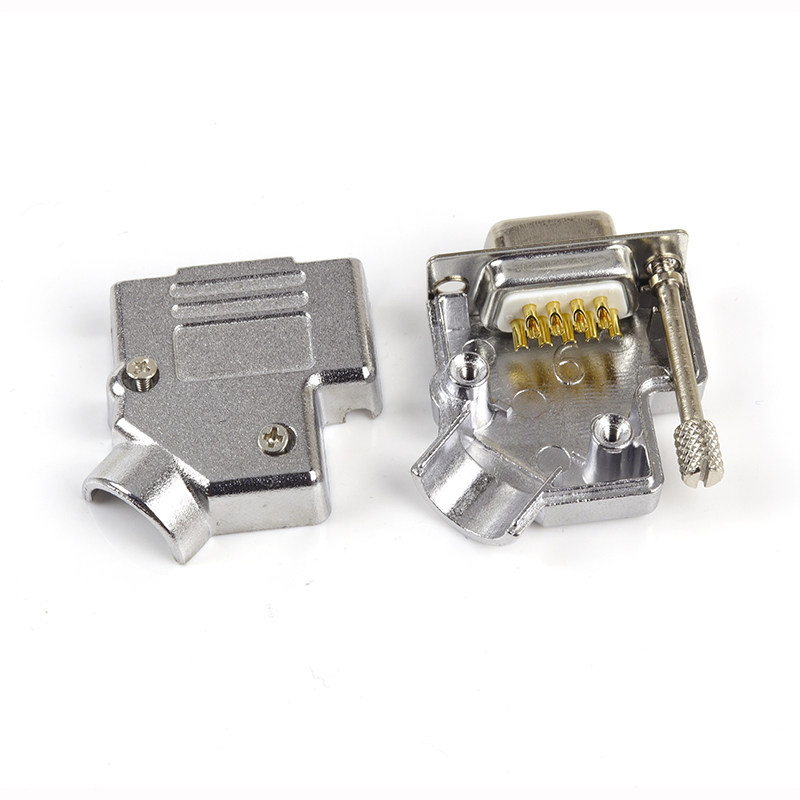 db945度外壳金属孔金属出线9针焊接插头串口连接器