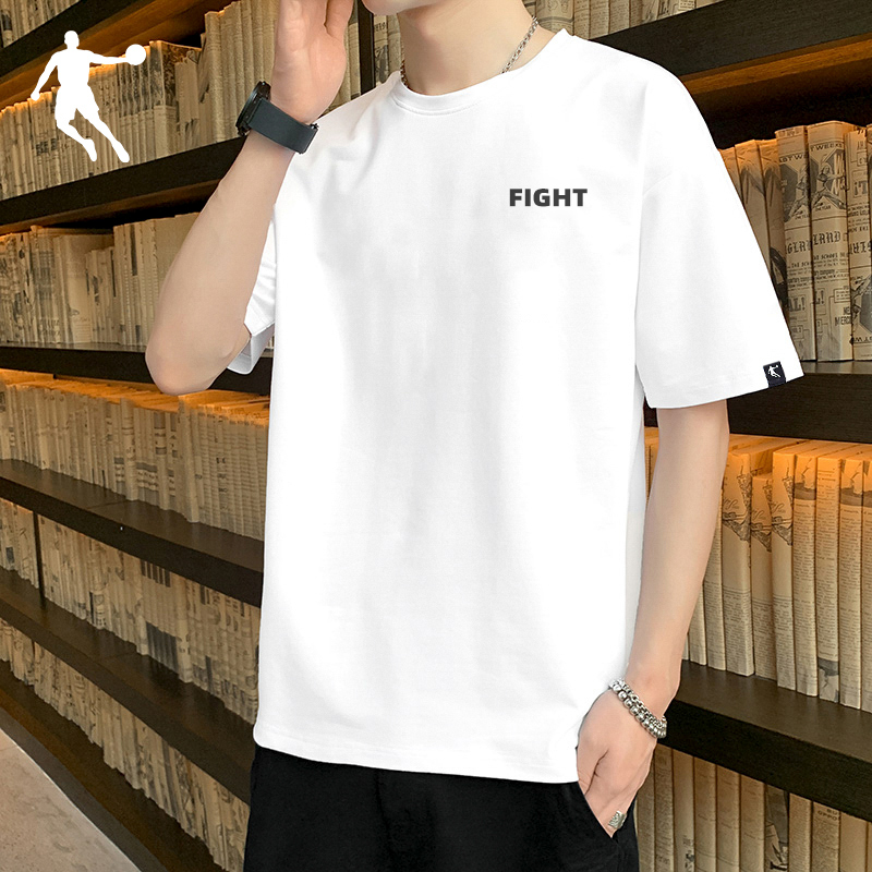 乔丹短袖T恤男2022夏季新款宽松白色纯棉半袖男士速干体恤运动服