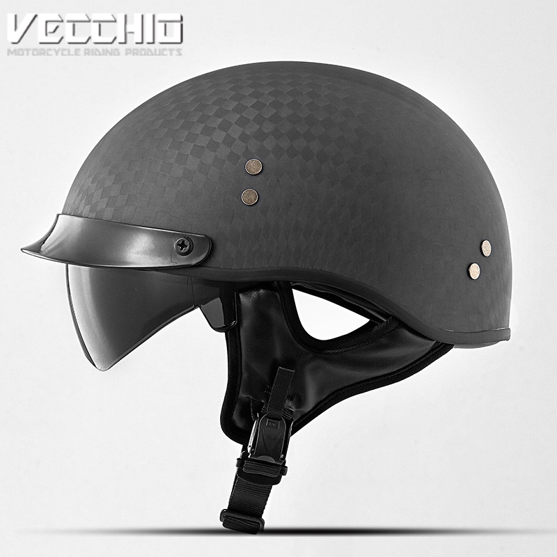 vecchio碳纤维头盔男女瓢盔夏季轻便式半覆机车摩托车摩托车头盔