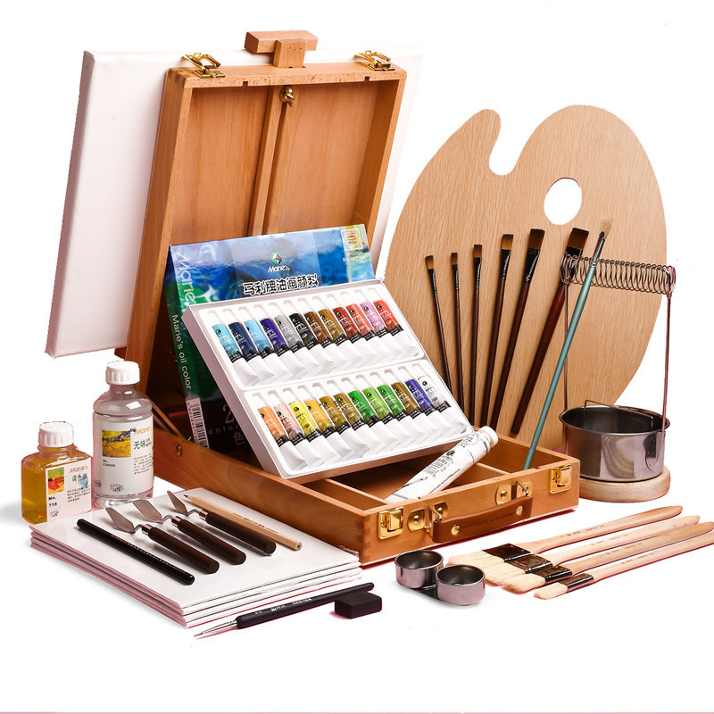 马利框洗笔花油色箱油材料全套画材用具调色盘刮刀油画颜料