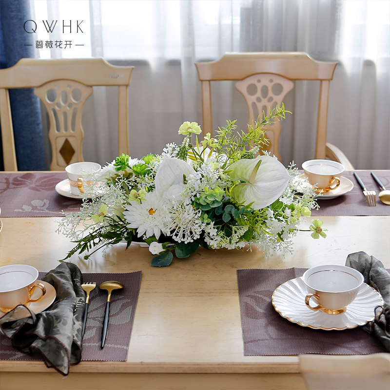 餐桌摆花长桌装饰桌面假花仿真摆设酒店西餐厅仿真花