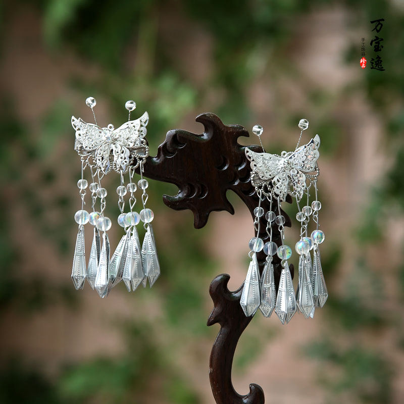 汉服头饰古风蝴蝶发夹夹边古装发饰品女步流苏发饰