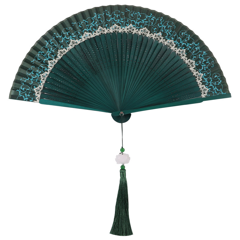 白莲花穗汉服折扇子cos舞蹈扇好开合古典女扇中国风礼品演出道具