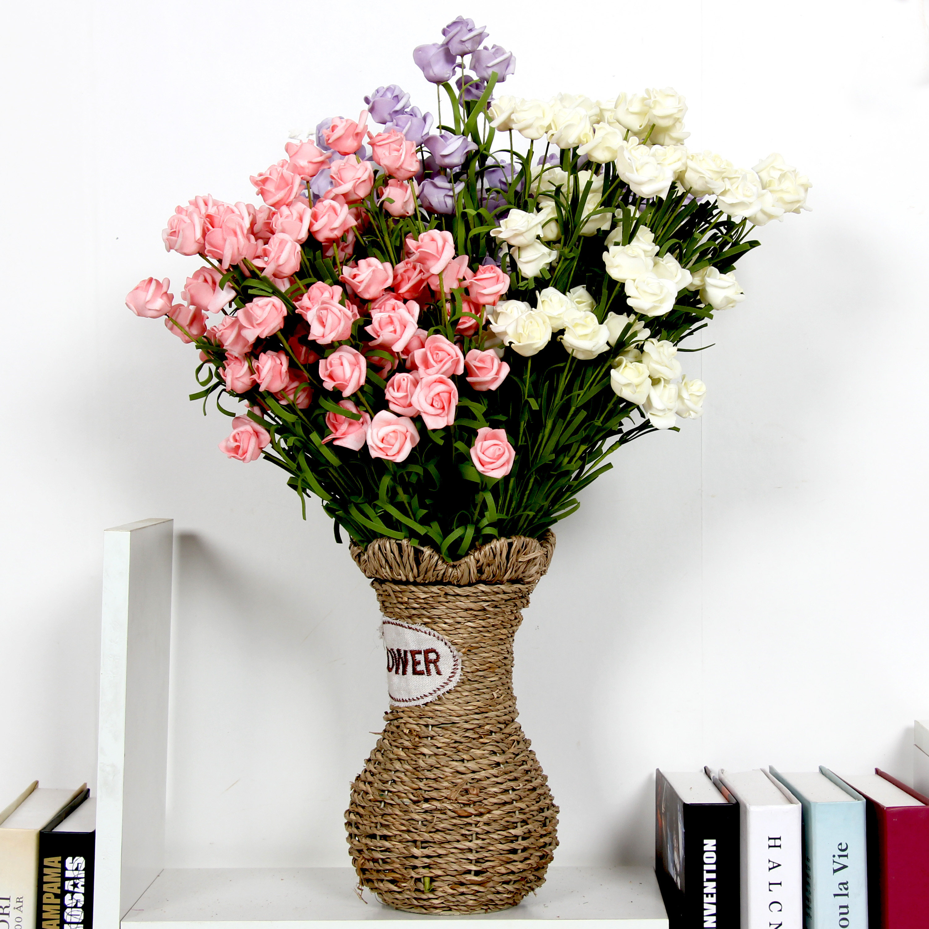 仿真pe9玫瑰绿植假花手工绢花客厅摆设拍摄仿真花