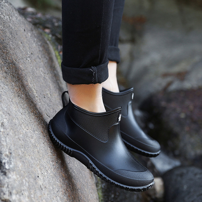 男士水鞋短筒加绒保暖时尚雨鞋男低帮圆头舒适雨鞋