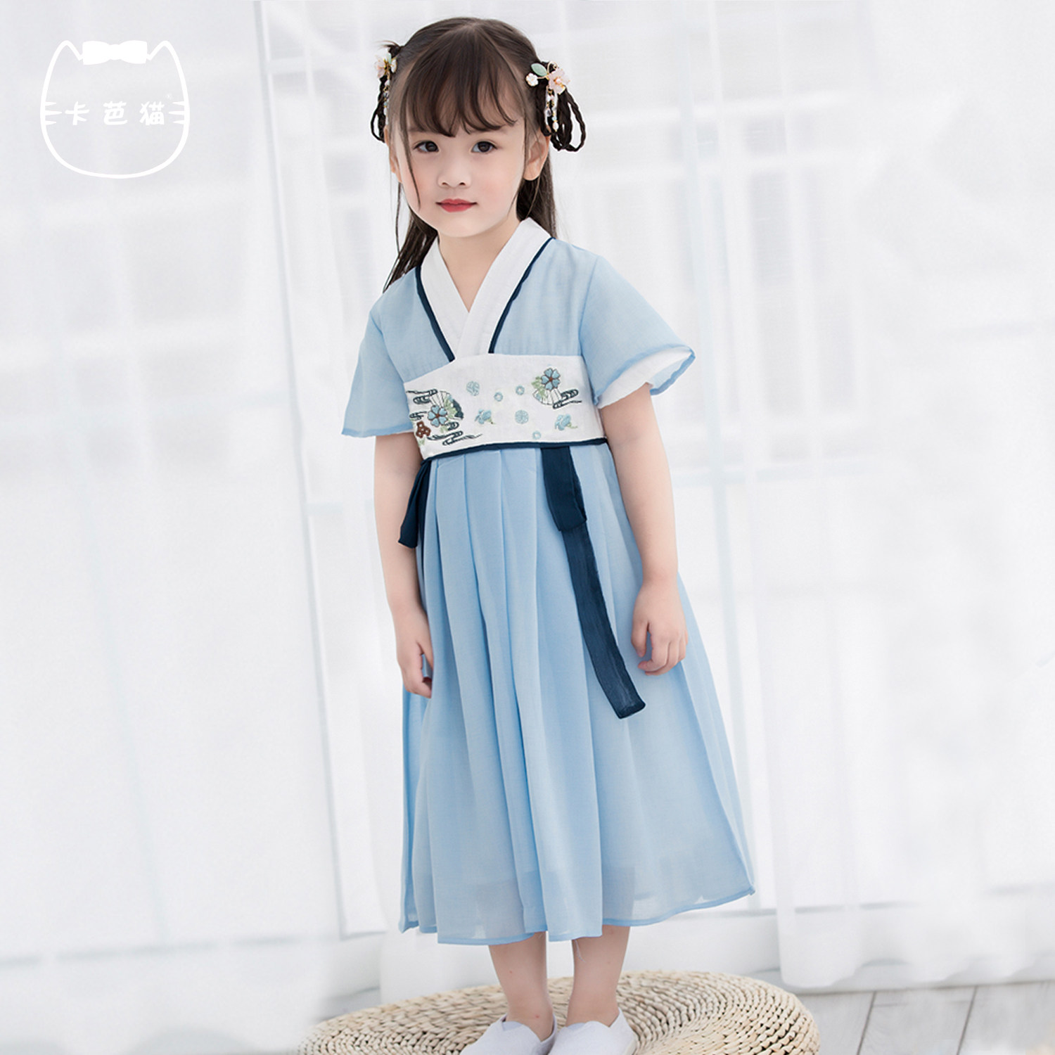 逐风汉服女童夏装襦裙麻纱中国国风超仙古装汉服