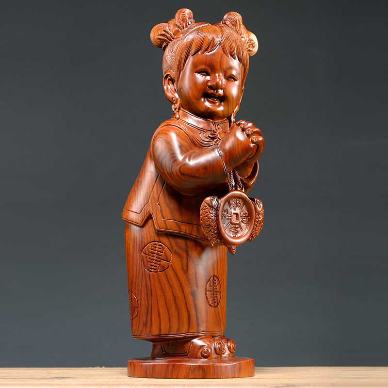 修心阁花梨木雕金童玉女摆件红木童子客厅实木木质木雕
