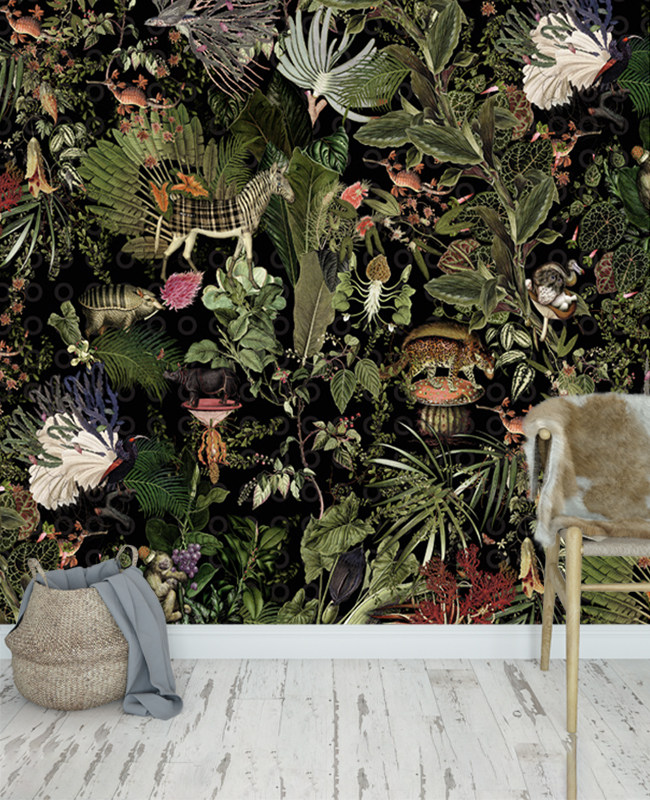 欧式热带雨林植物墙纸大气轻奢客厅卧室背景奶茶定制壁画