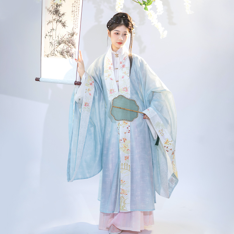 花朝记汉服尽芳菲满庭芳明制立领对襟三色单层汉服