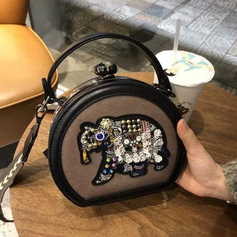 日本刺绣大象圆形包包复古女包2020女士包袋