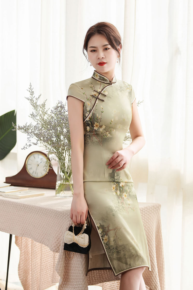 深衣霓尚真丝旗袍2022新款中长日常修身显瘦旗袍