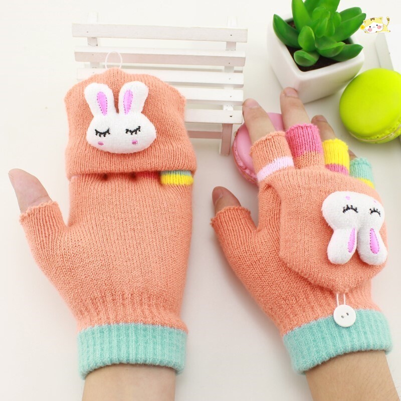 宝宝手套冬天春秋两岁幼童露五指半指小童男女孩婴幼儿可爱翻盖式