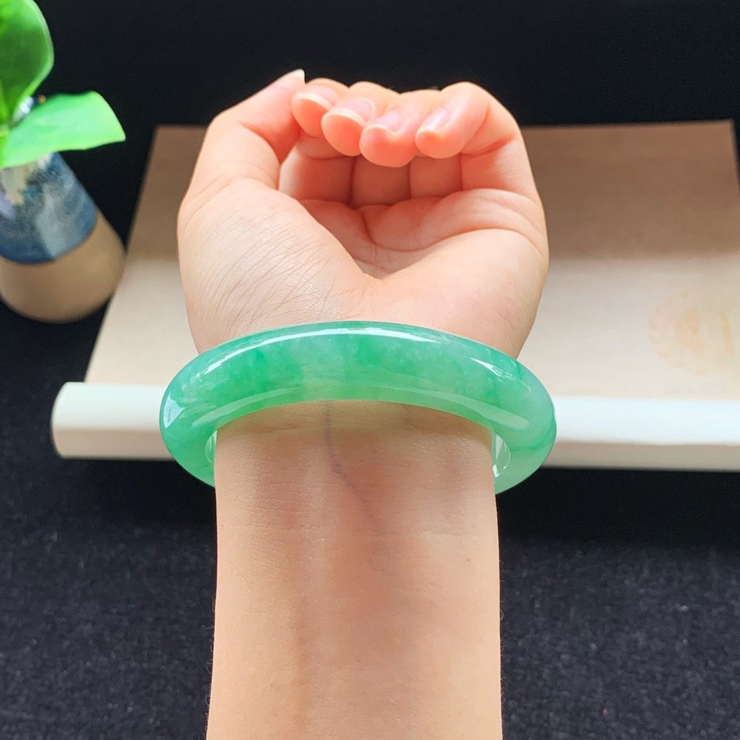 翡翠拉美西斯天然缅甸老坑冰种绿正平安手镯手饰