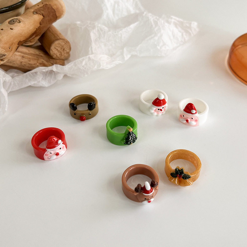 戒指圣诞节饰品个性可爱卡通圣诞老人麋鹿雪人圣诞树戒指