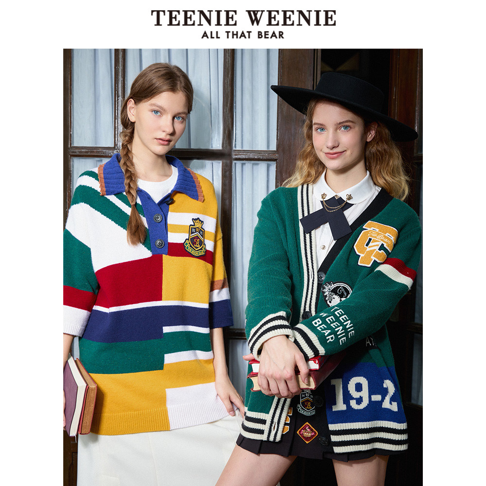 teenieweenie小熊字母毛针织开衫新款女毛衫女2021冬季