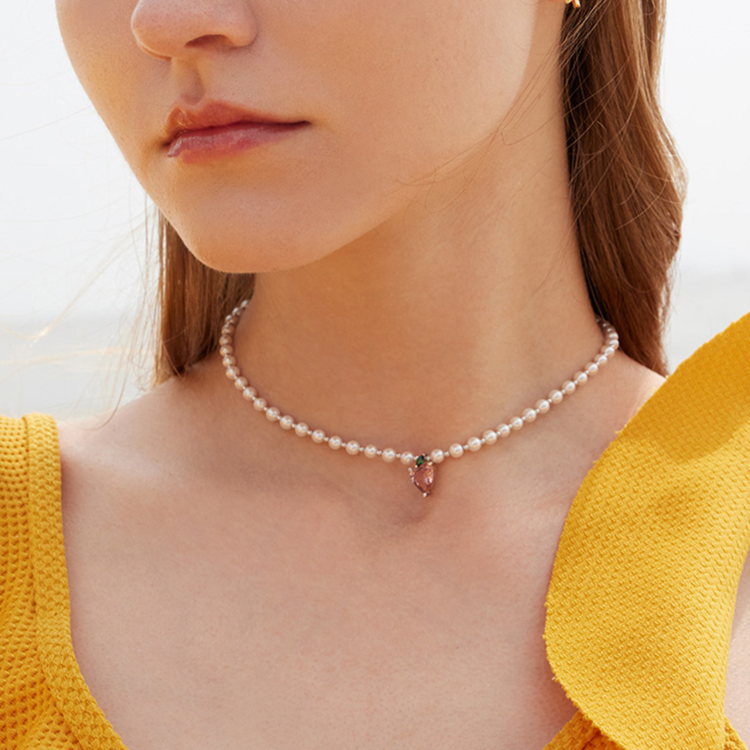 hefang纯银吊坠珍珠时尚ins何方项链果汁桃冰项链