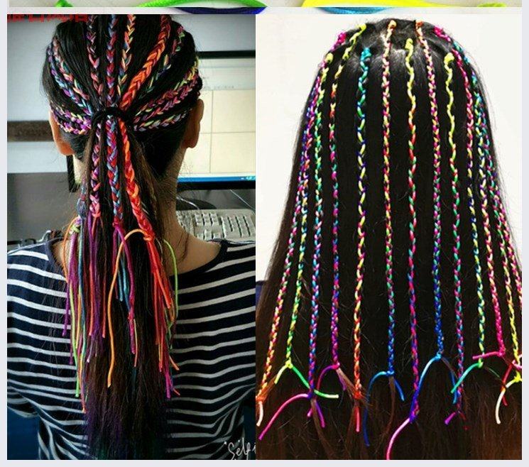 手工短发云南编发彩绳非洲小辫子金丝彩带小孩发饰