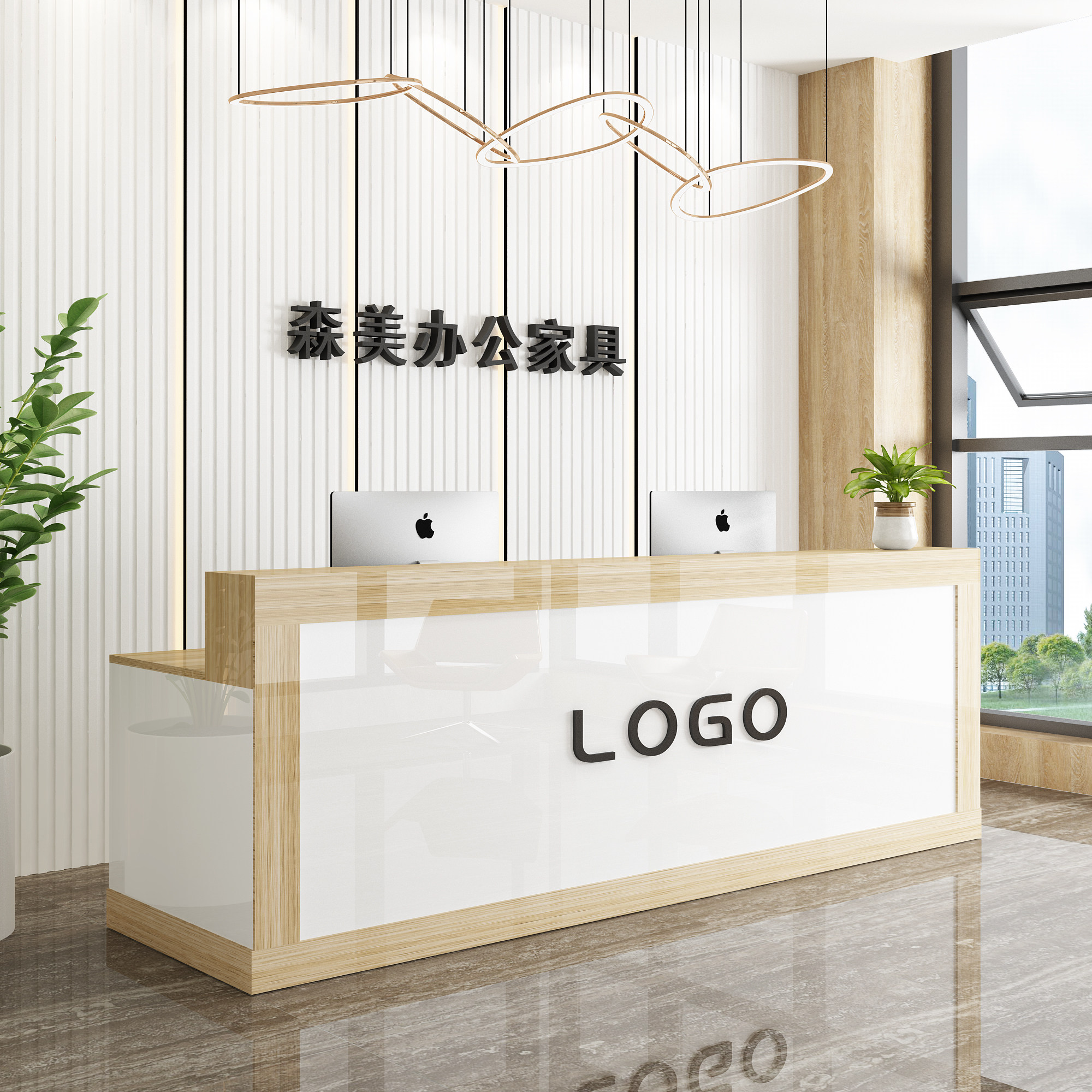 大理石收银办公公司简约前台接待烤漆商用店铺服装收银台