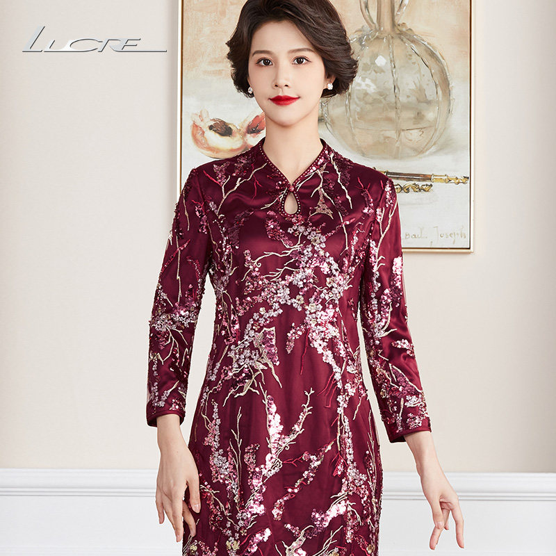 lucre婚礼妈妈礼服年轻喜婆婆礼服套装2021冬季款丈母娘婚宴装