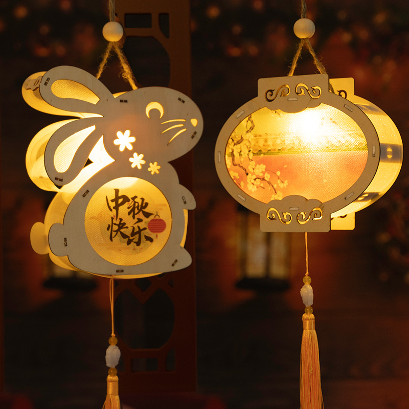 发光兔子灯中中秋快乐灯笼望月月兔中秋节装饰品兔子灯